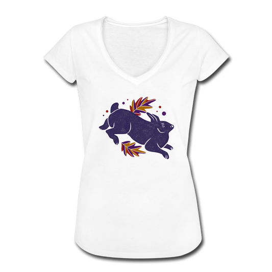 Frauen Vintage T-Shirt "Hase im Laub" - Hinter dem Mond