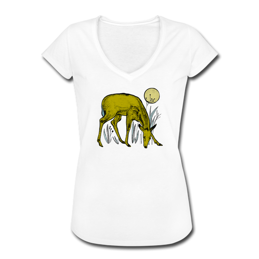 Frauen Vintage T-Shirt - "Reh in Olive" - Hinter dem Mond