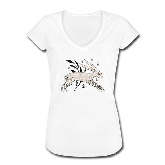 Frauen Vintage T-Shirt - "Winterhase" - Hinter dem Mond