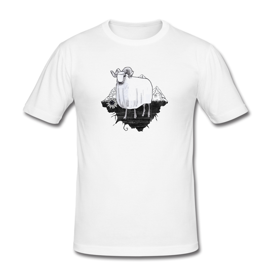 Männer Slim Fit T-Shirt - "Schaf in den Bergen" - Hinter dem Mond