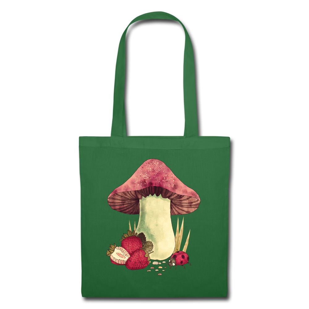 Stoffbeutel - "Cottagecore_Pilz und Erdbeeren" - Fichte