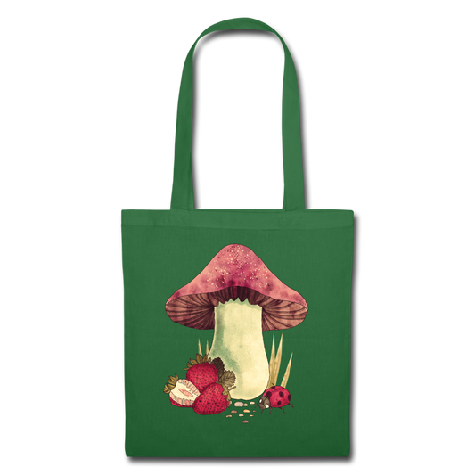 Stoffbeutel - "Cottagecore_Pilz und Erdbeeren" - Fichte