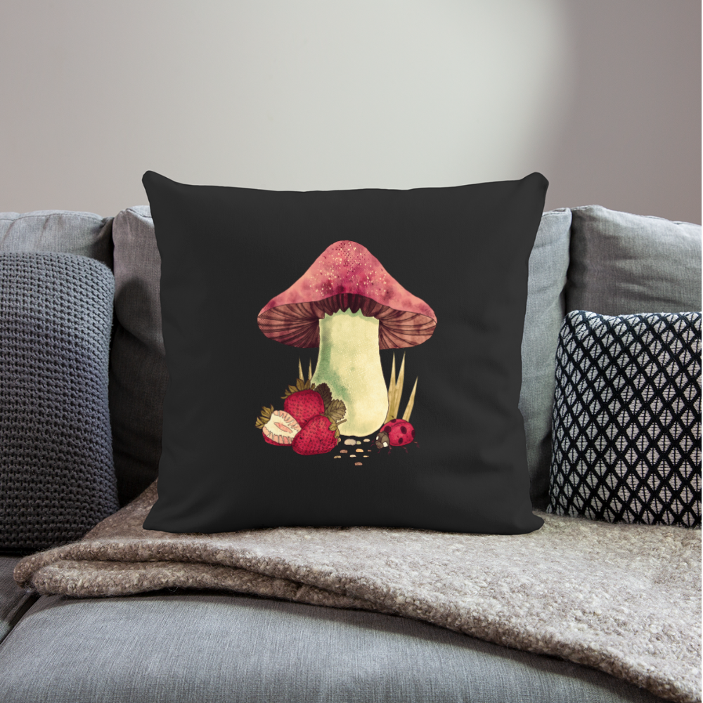 Sofakissenbezug 44 x 44 cm - "Cottagecore_Pilz und Erdbeeren" - Schwarz