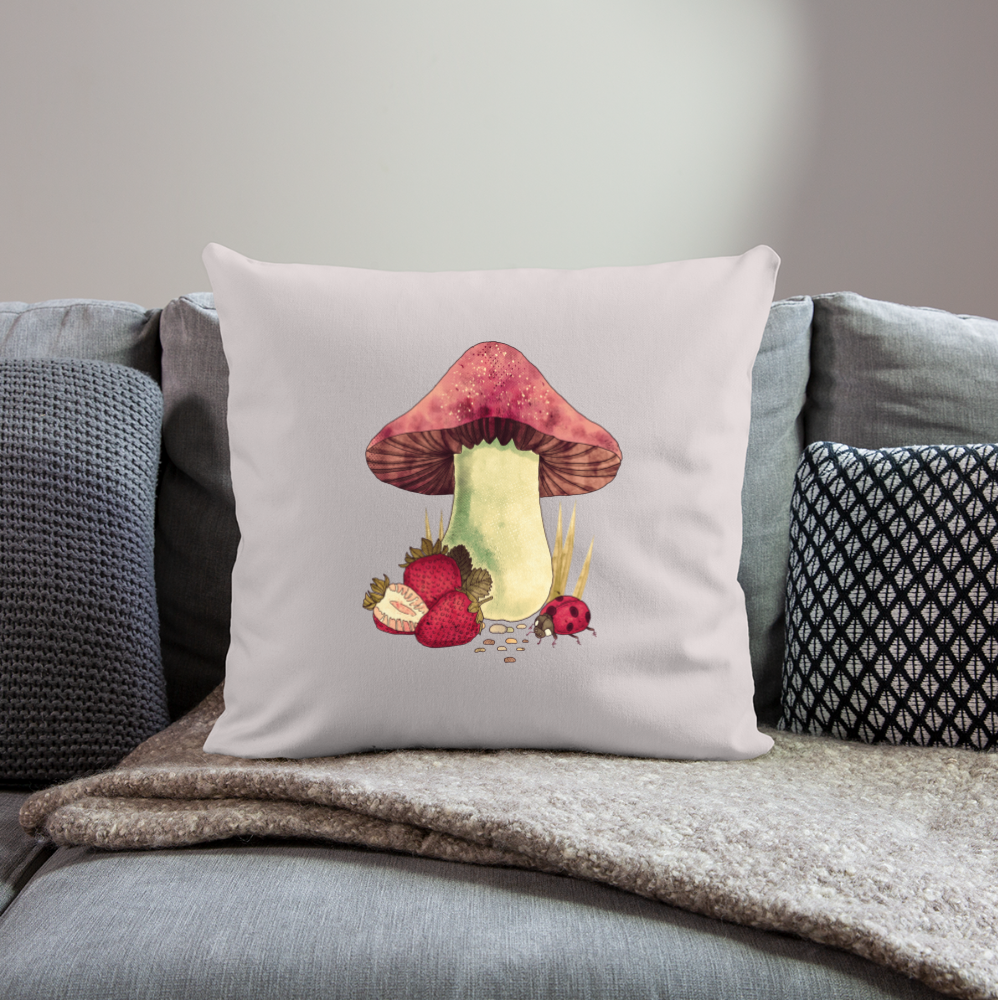 Sofakissenbezug 44 x 44 cm - "Cottagecore_Pilz und Erdbeeren" - helles Taupe