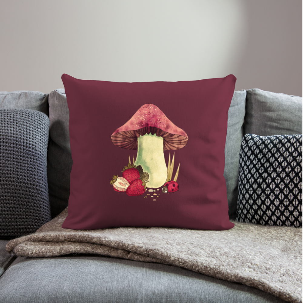 Sofakissenbezug 44 x 44 cm - "Cottagecore_Pilz und Erdbeeren" - Burgunderrot