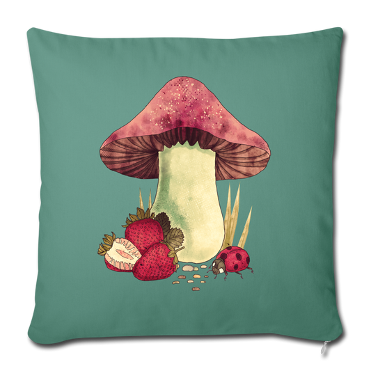 Sofakissenbezug 44 x 44 cm - "Cottagecore_Pilz und Erdbeeren" - Tanngrün