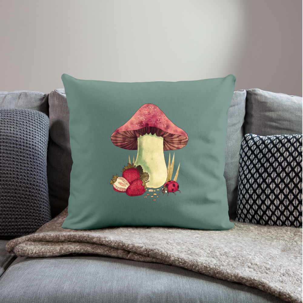 Sofakissenbezug 44 x 44 cm - "Cottagecore_Pilz und Erdbeeren" - Tanngrün
