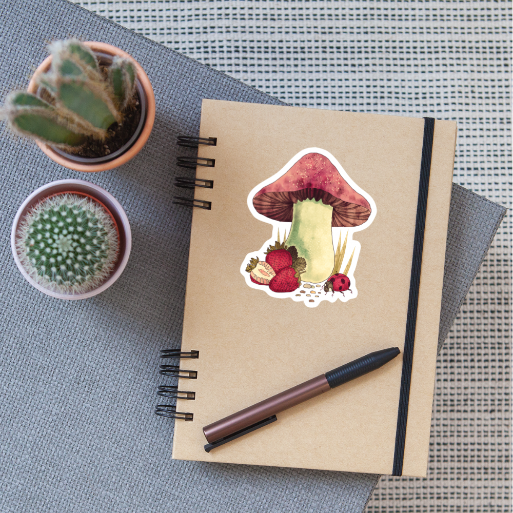 Sticker - "Cottagecore_Pilz und Erdbeeren" - Mattweiß