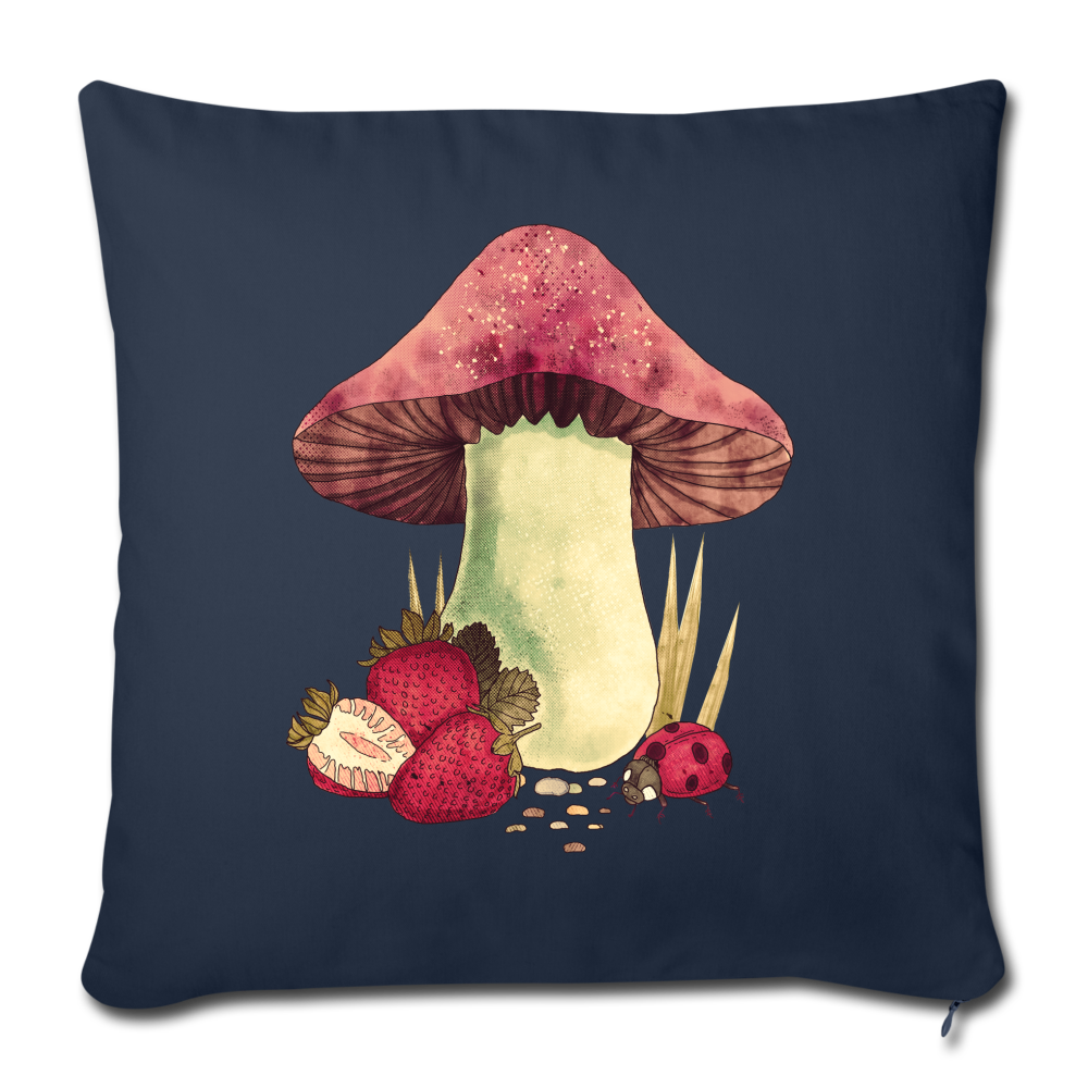 Sofakissen mit Füllung 44 x 44 cm - "Cottagecore_Pilz und Erdbeeren" - Navy