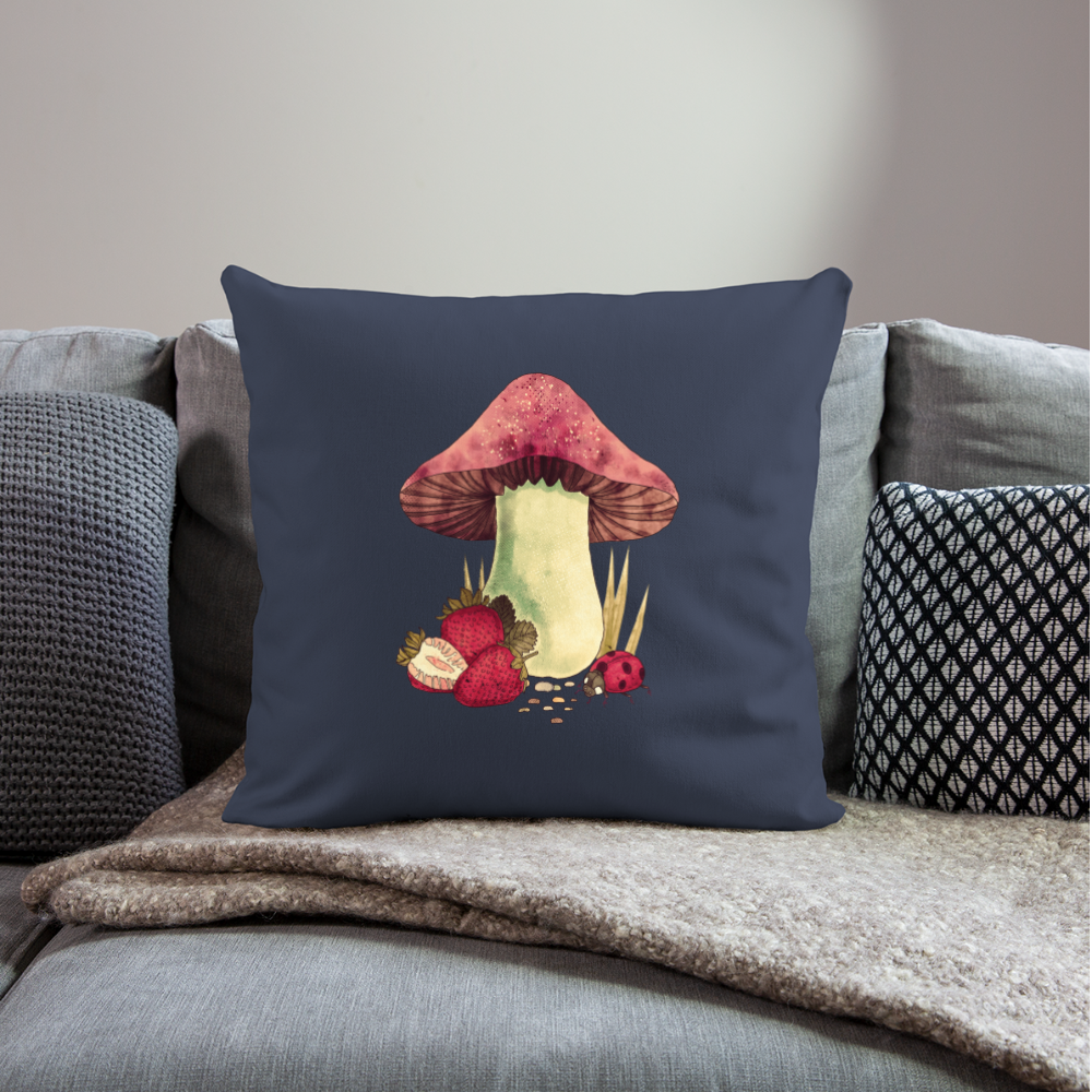 Sofakissen mit Füllung 44 x 44 cm - "Cottagecore_Pilz und Erdbeeren" - Navy