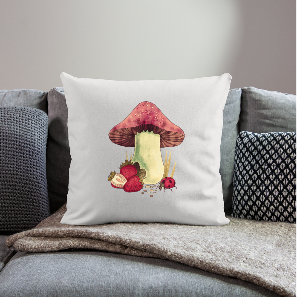 Sofakissen mit Füllung 44 x 44 cm - "Cottagecore_Pilz und Erdbeeren" - Naturweiß