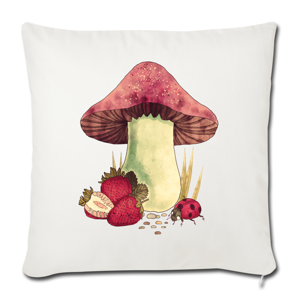 Sofakissen mit Füllung 44 x 44 cm - "Cottagecore_Pilz und Erdbeeren" - Naturweiß