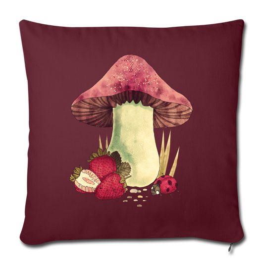 Sofakissen mit Füllung 44 x 44 cm - "Cottagecore_Pilz und Erdbeeren" - Burgunderrot