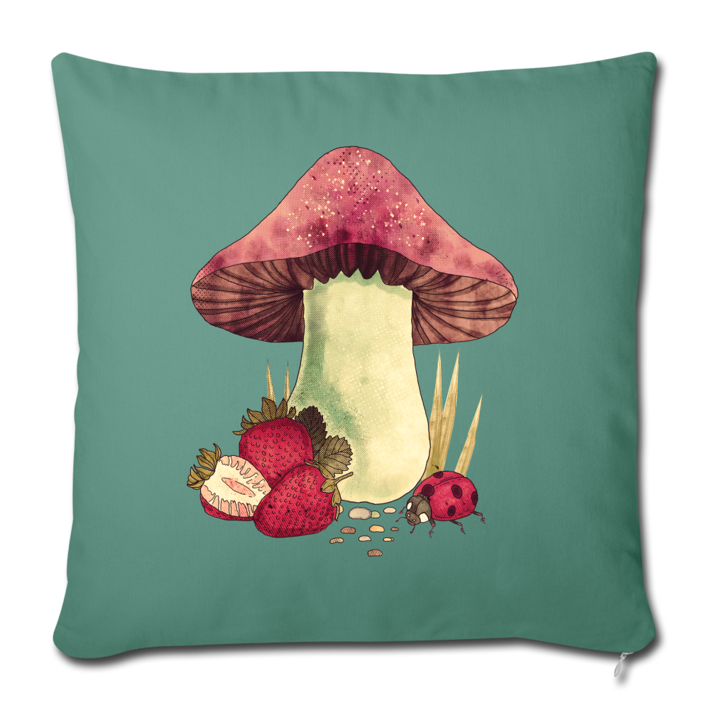 Sofakissen mit Füllung 44 x 44 cm - "Cottagecore_Pilz und Erdbeeren" - Tanngrün
