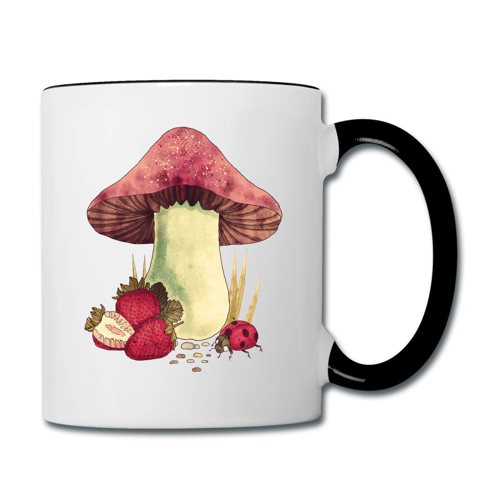 Tasse zweifarbig - "Cottagecore_Pilz und Erdbeeren" - Weiß/Schwarz
