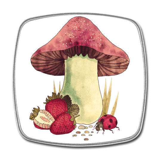 Viereckiger Kühlschrankmagnet - "Cottagecore_Pilz und Erdbeeren" - Weiß