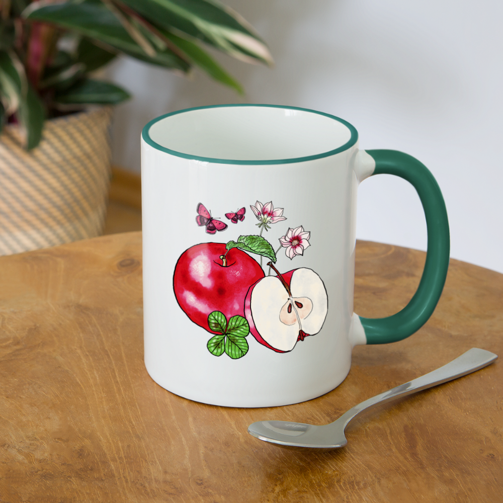 Tasse zweifarbig - “Cottagecore Äpfel” - Weiß/Dunkelgrün