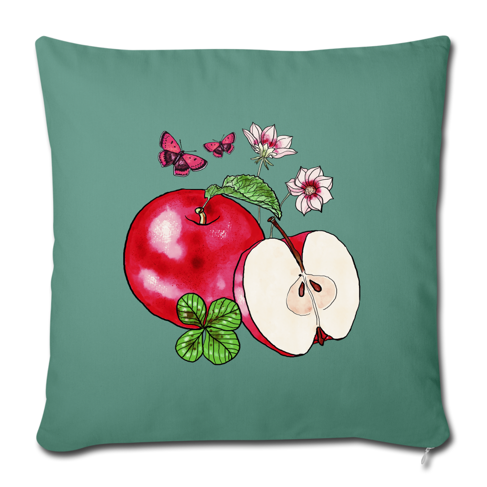 Sofakissen mit Füllung 44 x 44 cm - “Cottagecore Äpfel” - Tanngrün