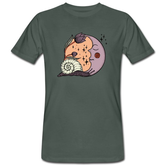 Männer Bio-T-Shirt - “Cottagecore_Schnecke und Mond” - Graugrün