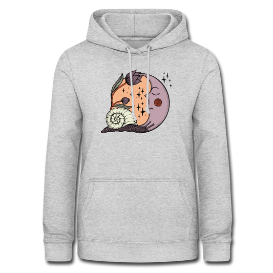 Frauen Hoodie - “Cottagecore_Schnecke und Mond” - Hellgrau meliert