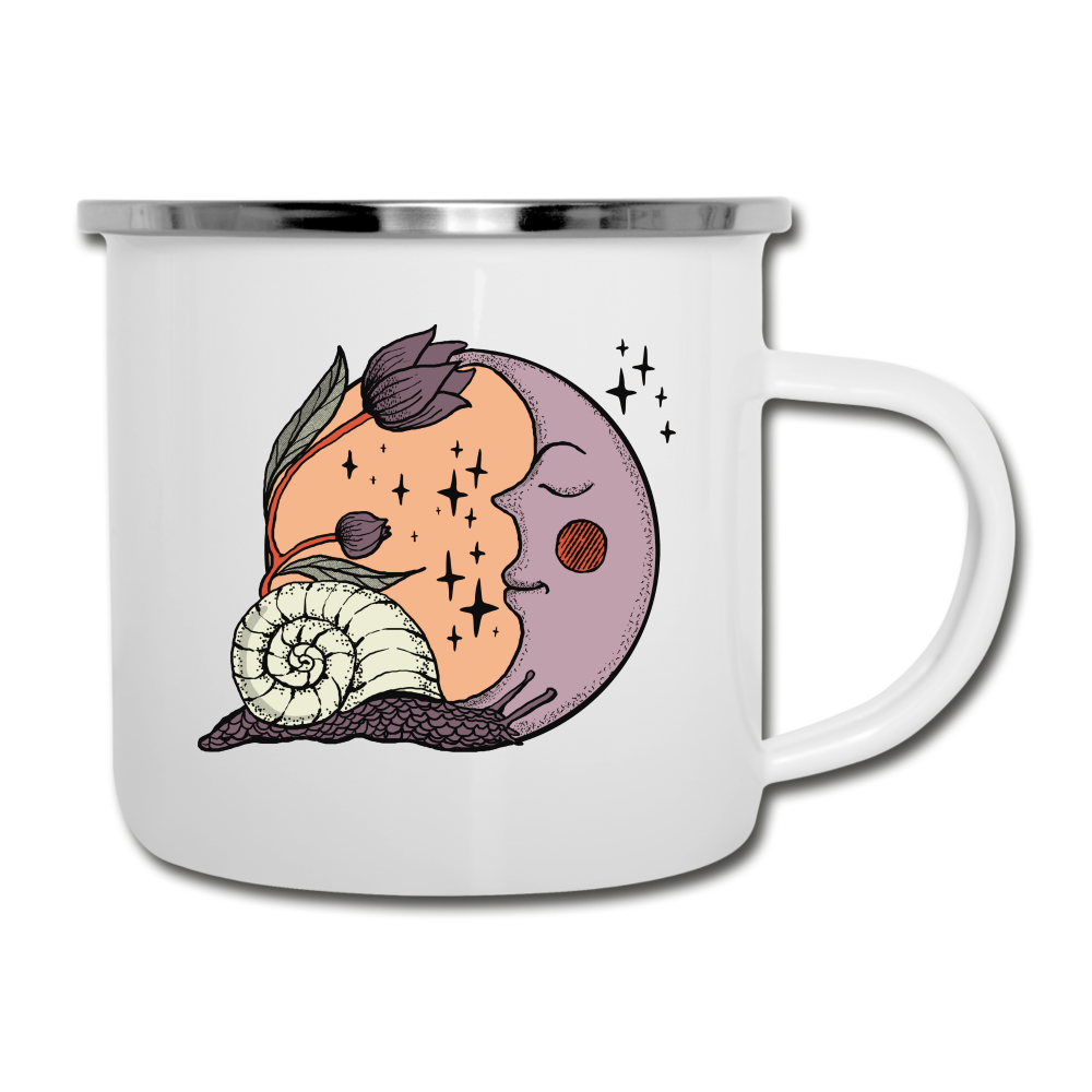 Emaille-Tasse - “Cottagecore_Schnecke und Mond” - Weiß