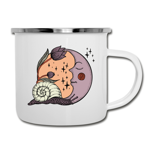 Emaille-Tasse - “Cottagecore_Schnecke und Mond” - Weiß