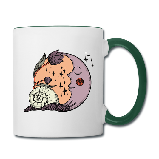 Tasse zweifarbig - “Cottagecore_Schnecke und Mond” - Weiß/Dunkelgrün
