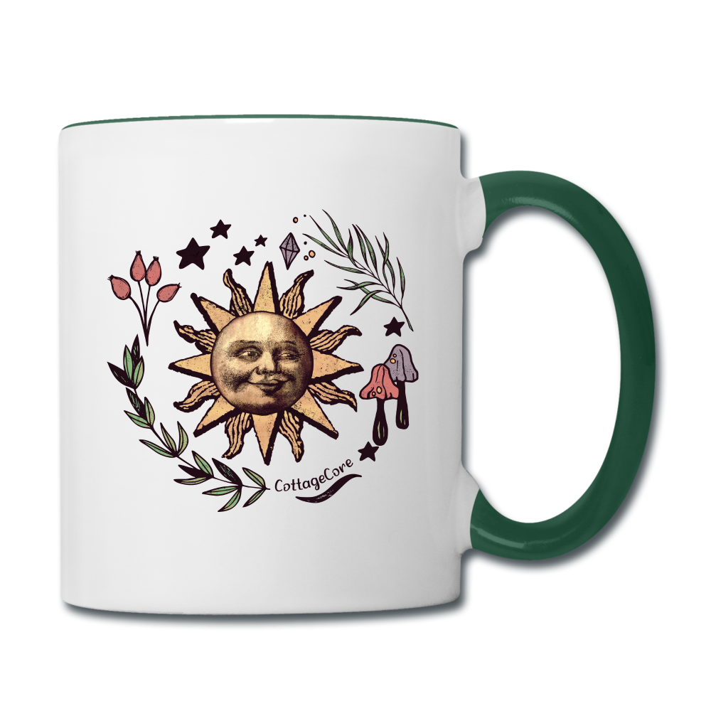 Tasse zweifarbig - “Cottagecore_Die Sonne lacht” - Weiß/Dunkelgrün