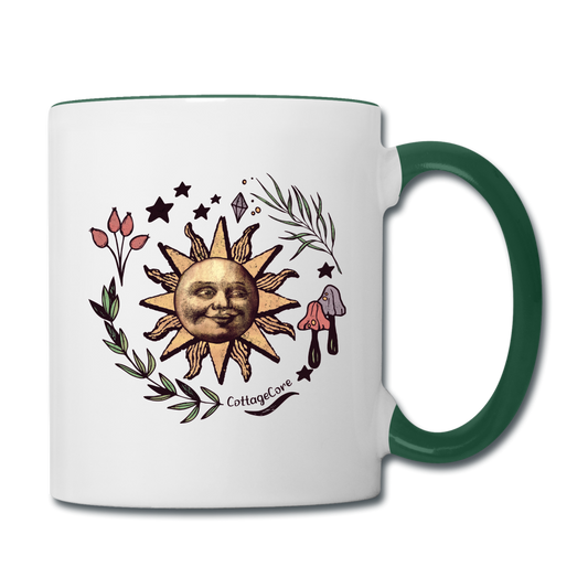 Tasse zweifarbig - “Cottagecore_Die Sonne lacht” - Weiß/Dunkelgrün