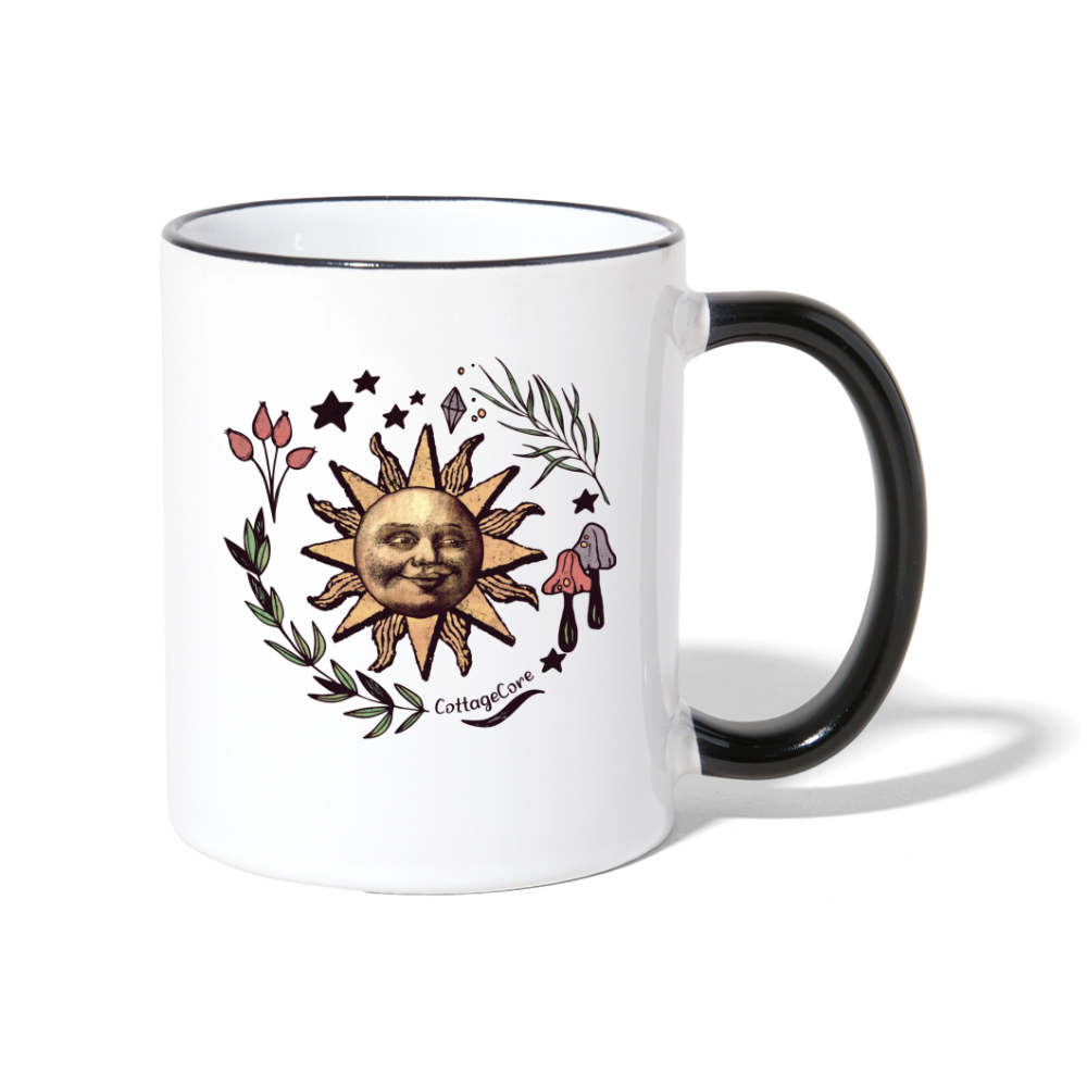 Tasse zweifarbig - “Cottagecore_Die Sonne lacht” - Weiß/Schwarz