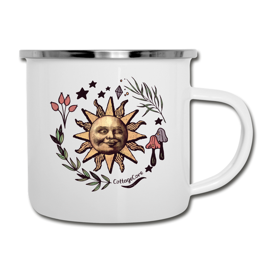 Emaille-Tasse - “Cottagecore_Die Sonne lacht” - Weiß