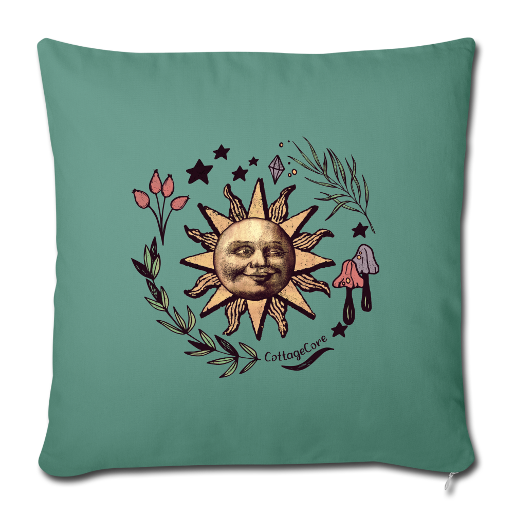Sofakissen mit Füllung 44 x 44 cm - “Cottagecore_Die Sonne lacht” - Tanngrün