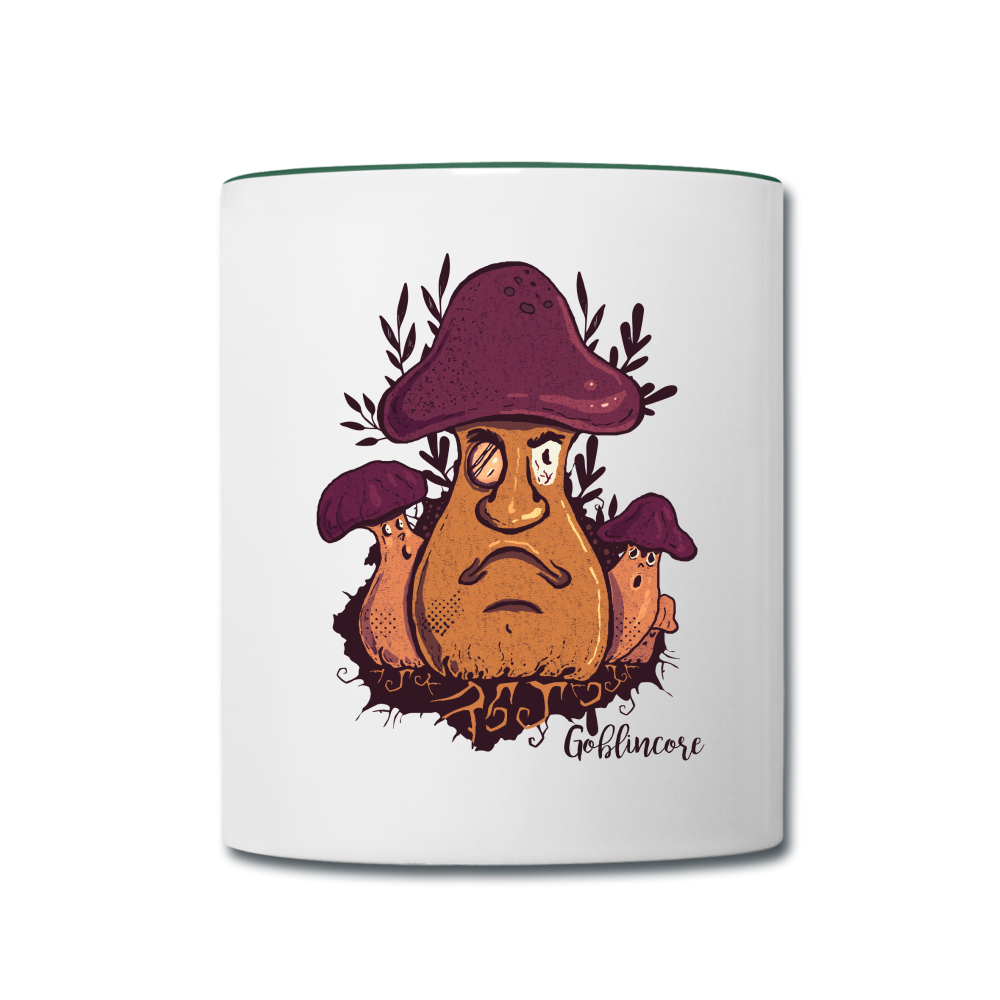 Tasse zweifarbig - “Goblincore_Grummelpilz” - Weiß/Dunkelgrün
