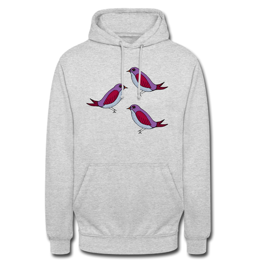 Unisex Hoodie - “Drei Amseln” - Hellgrau meliert