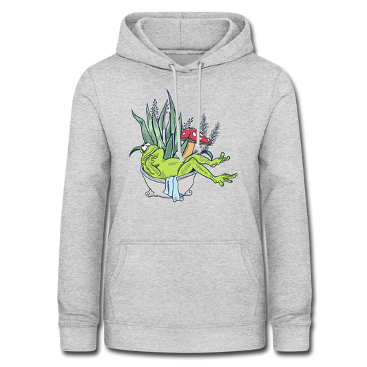 Frauen Hoodie - “Cottagecore_Frosch in der Badewanne” - Hellgrau meliert