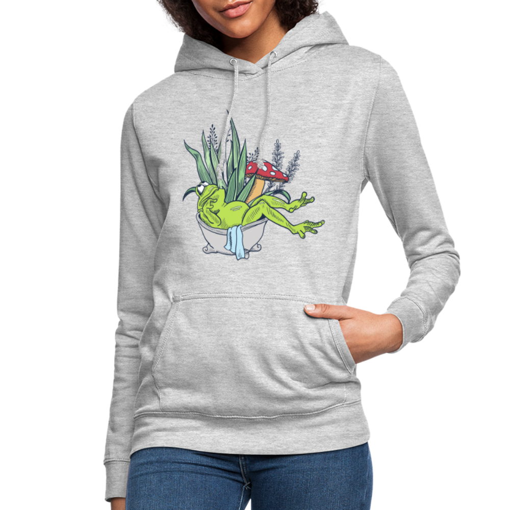 Frauen Hoodie - “Cottagecore_Frosch in der Badewanne” - Hellgrau meliert
