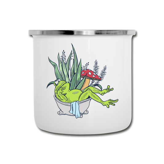 Emaille-Tasse - “Cottagecore_Frosch in der Badewanne” - Weiß