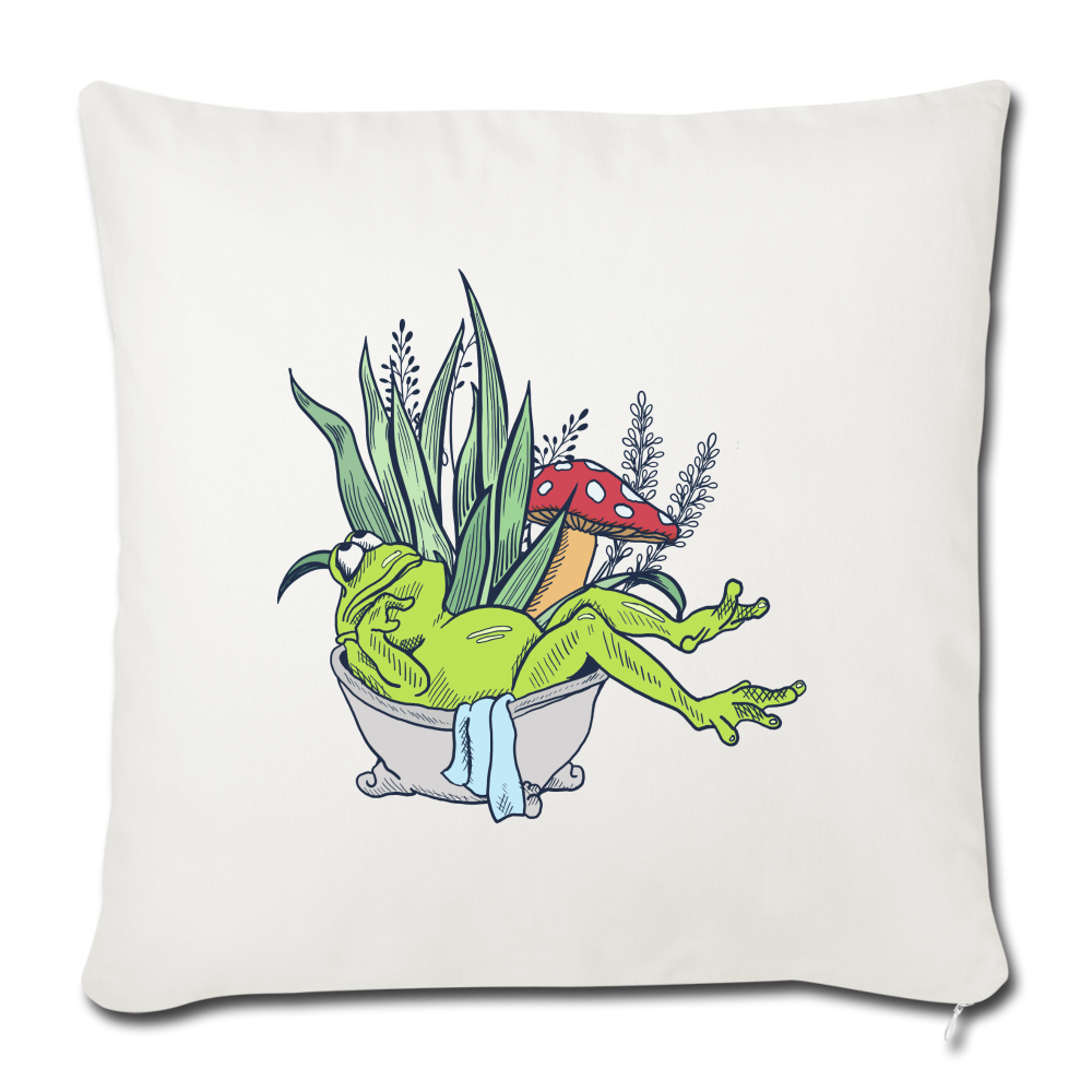 Sofakissen mit Füllung 44 x 44 cm - “Cottagecore_Frosch in der Badewanne” - Naturweiß