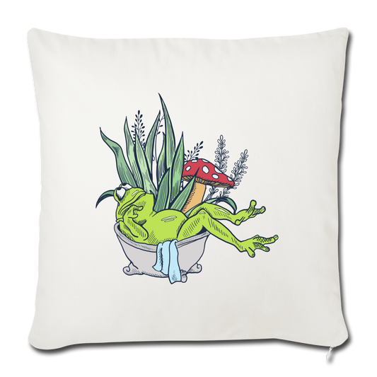Sofakissen mit Füllung 44 x 44 cm - “Cottagecore_Frosch in der Badewanne” - Naturweiß