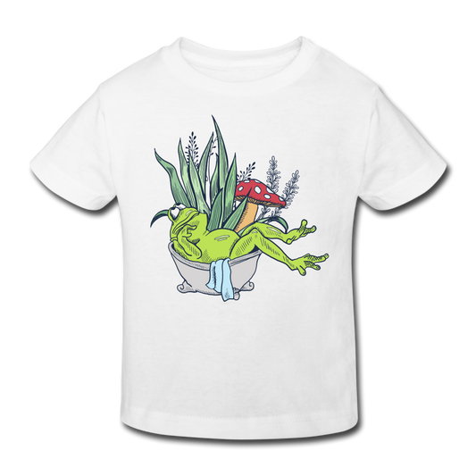 Kinder Bio-T-Shirt - “Cottagecore_Frosch in der Badewanne” - Weiß