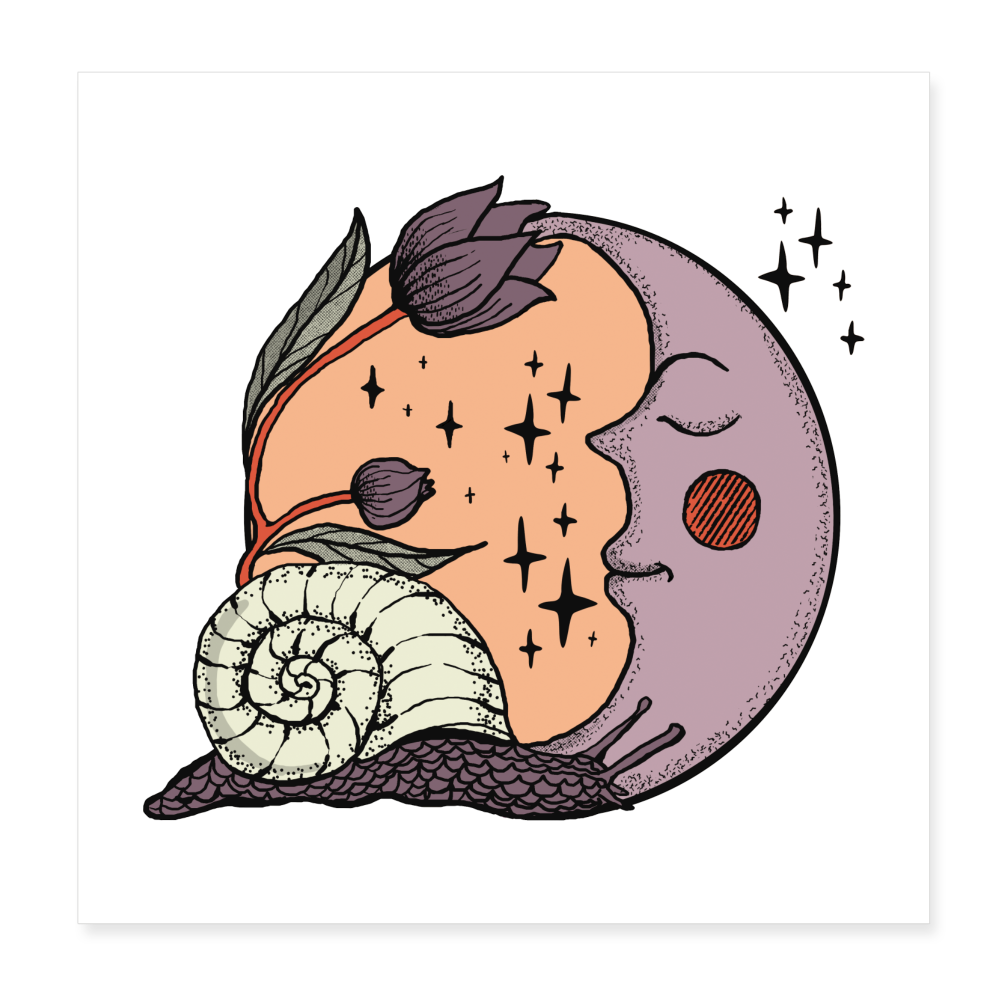 Poster - Cottagecore_Schnecke und Mond - Weiß