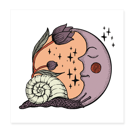 Poster - Cottagecore_Schnecke und Mond - Weiß