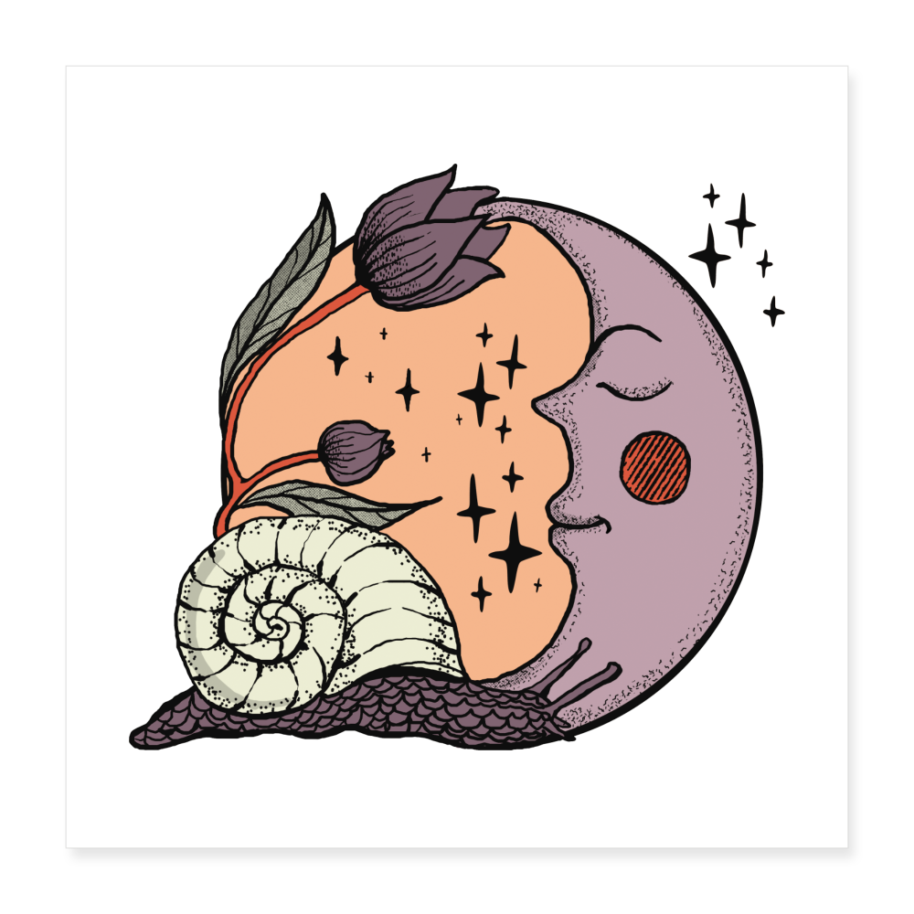 Poster L - Cottagecore_Schnecke und Mond - Weiß