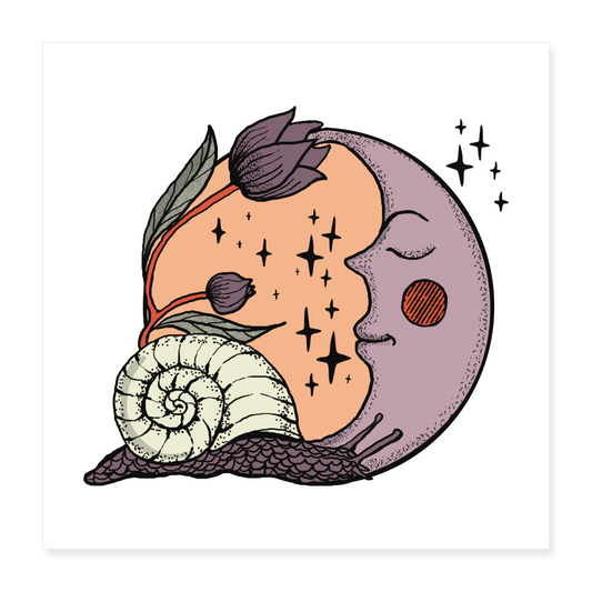 Poster L - Cottagecore_Schnecke und Mond - Weiß