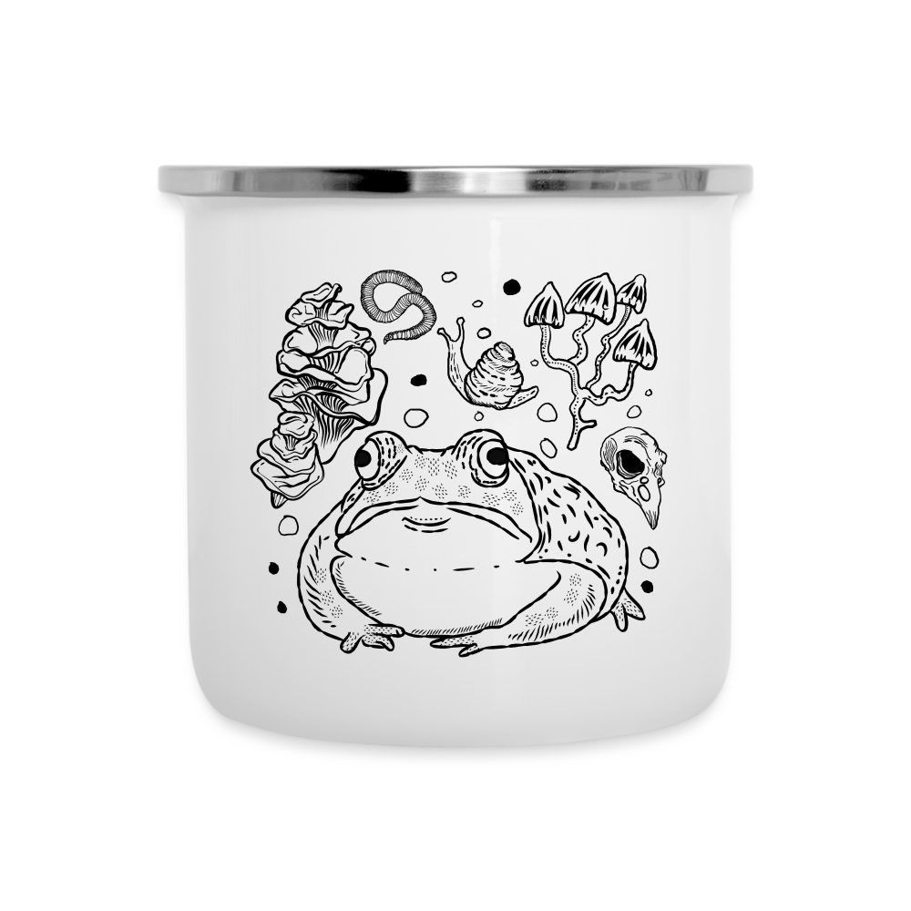 Emaille-Tasse - “Goblincore Sammelsurium” - Weiß