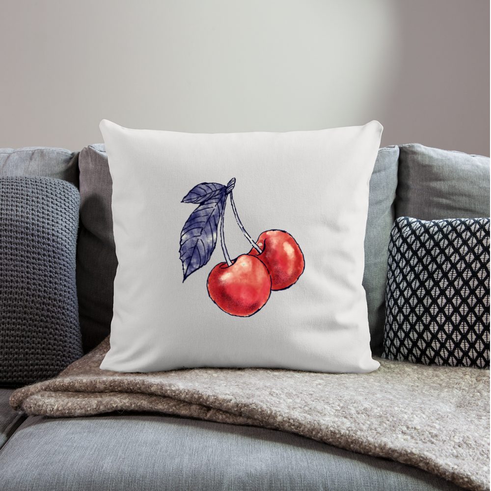 Sofakissen mit Füllung 44 x 44 cm - “Rote Kirschen” - Naturweiß