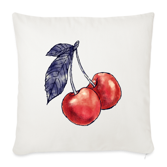 Sofakissen mit Füllung 44 x 44 cm - “Rote Kirschen” - Naturweiß