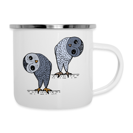 Emaille-Tasse - Staunende Eulen - weiß