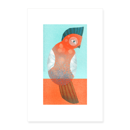 Poster 40x60 cm - Riso Print Vogel - weiß