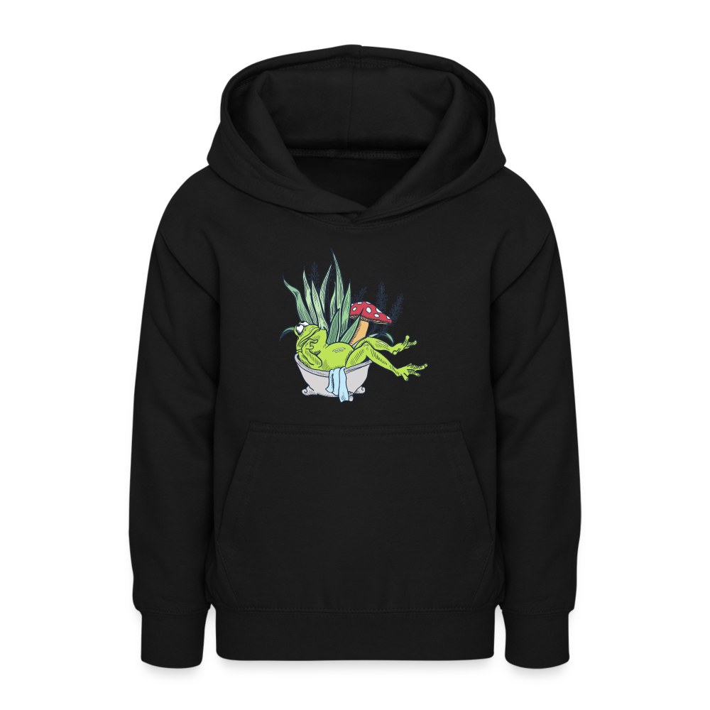 Teenager Hoodie - Cottagecore_Frosch in der Badewanne - Schwarz